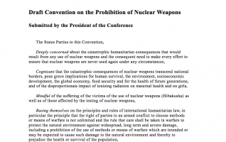 Screen Shot of first page of draft convention on the prohibition of nuclear weapons (22 May 2017)